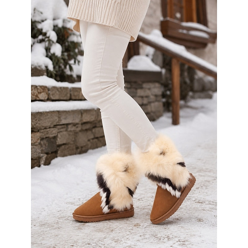 Fluffy-Trimmed Winter Boots for Women