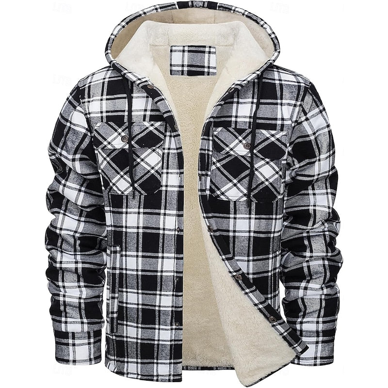Hooded Check Overshirt for Men, Plus Size