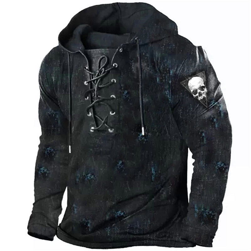 Halloween Lace-Up Skull Hoodie for Men, Plus Size