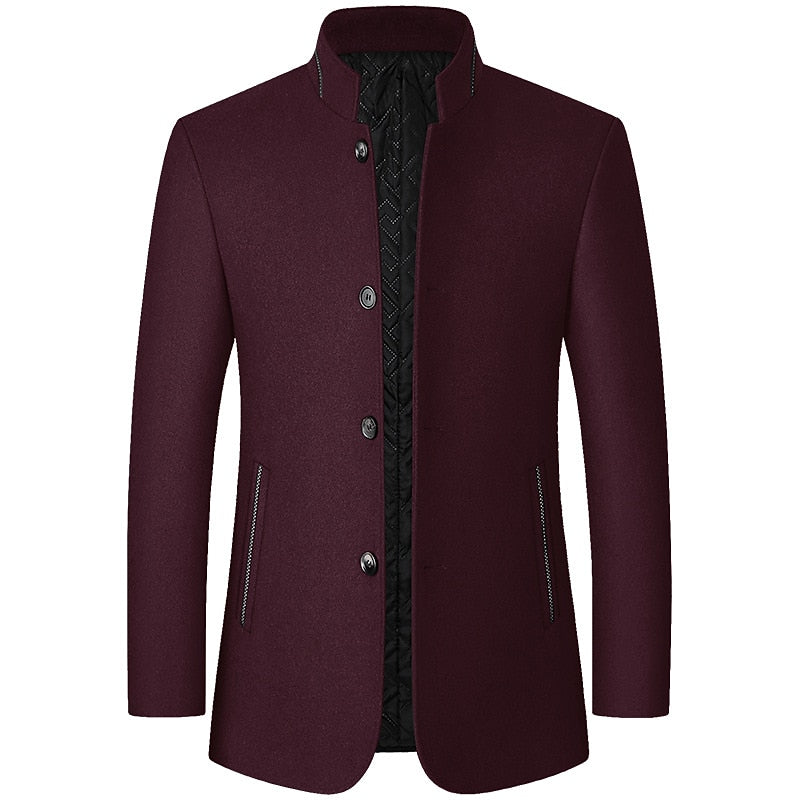 Stand-Collar Overcoat for Men, Refined Style