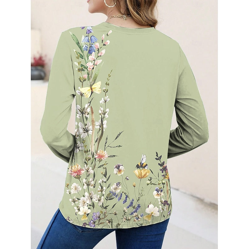 Floral Long-Sleeve Top for Women, Plus Size