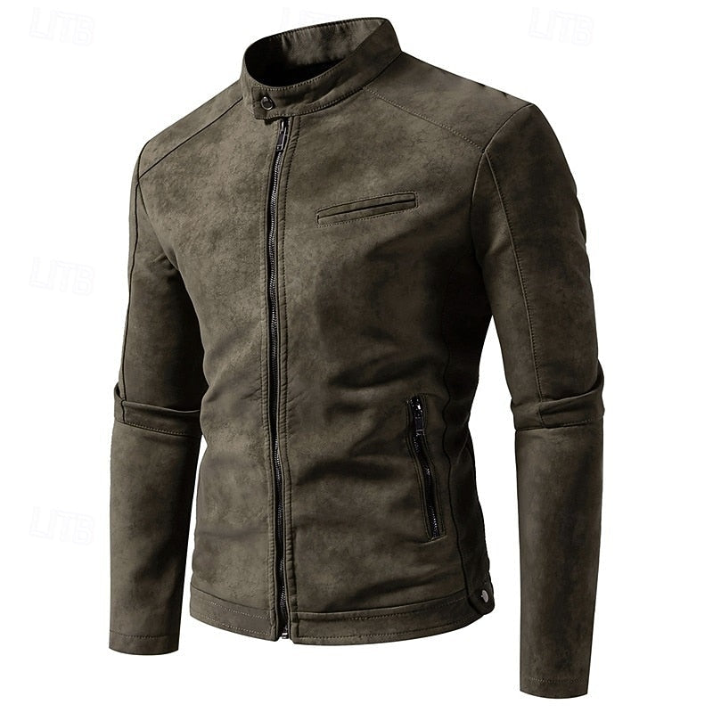 Stand-Collar Biker Jacket for Men, Classic Style