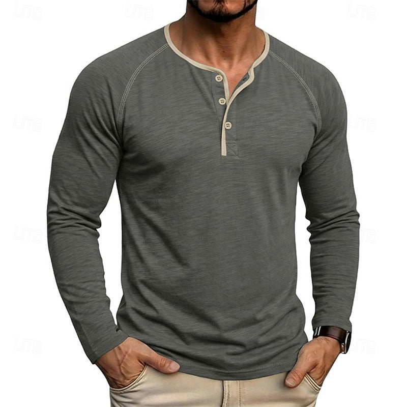Button Henley Shirt for Men, Classic Style