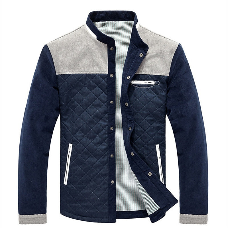 White gray blue Quilted Stand-Collar Jacket for Men